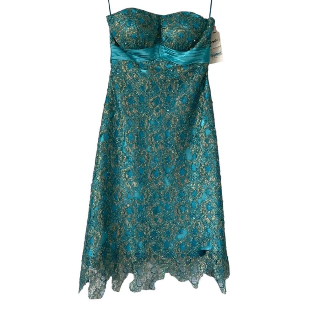 Vintage Luan Sare Teal Strapless Lace Dress